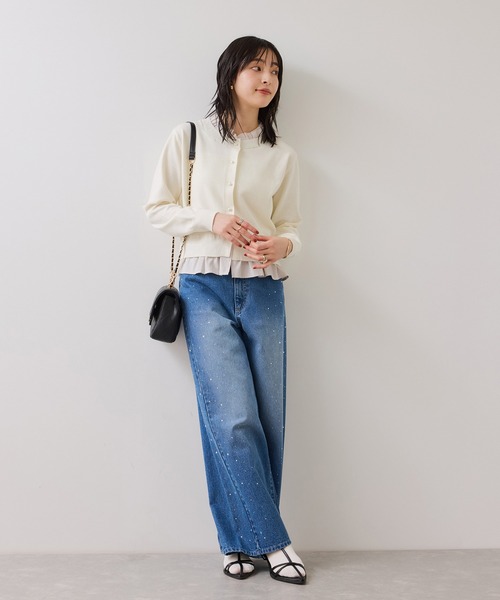 VIS（ビス）の「【美得】フリル襟ドッキングニットカーディガントップス（ニット/セーター・レディース・ダークブラウン/ライトグレー/オフホワイト/ブラック・FREE）」の8枚目の写真