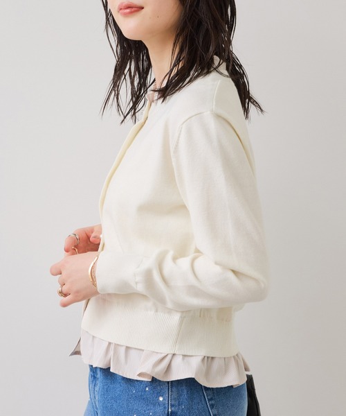 VIS（ビス）の「【美得】フリル襟ドッキングニットカーディガントップス（ニット/セーター・レディース・ダークブラウン/ライトグレー/オフホワイト/ブラック・FREE）」の7枚目の写真