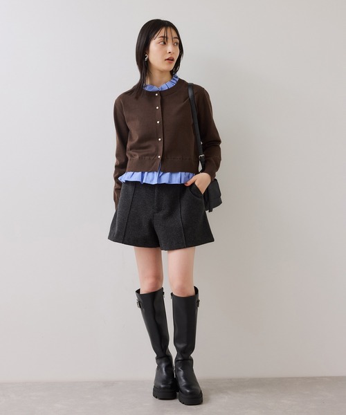 VIS（ビス）の「【美得】フリル襟ドッキングニットカーディガントップス（ニット/セーター・レディース・ダークブラウン/ライトグレー/オフホワイト/ブラック・FREE）」の15枚目の写真