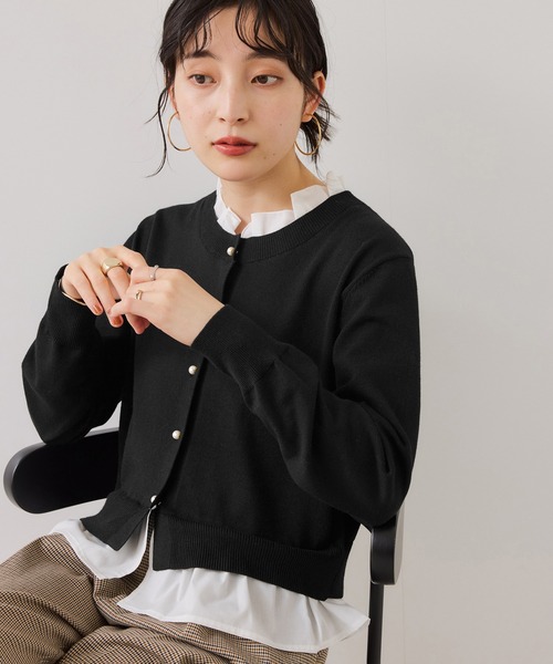 VIS（ビス）の「【美得】フリル襟ドッキングニットカーディガントップス（ニット/セーター・レディース・ダークブラウン/ライトグレー/オフホワイト/ブラック・FREE）」の17枚目の写真