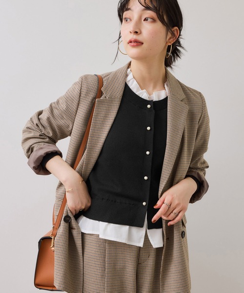 VIS（ビス）の「【美得】フリル襟ドッキングニットカーディガントップス（ニット/セーター・レディース・ダークブラウン/ライトグレー/オフホワイト/ブラック・FREE）」の22枚目の写真