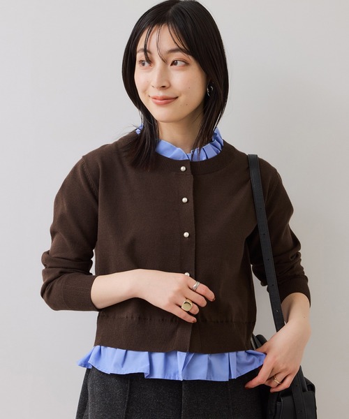 VIS（ビス）の「【美得】フリル襟ドッキングニットカーディガントップス（ニット/セーター・レディース・ダークブラウン/ライトグレー/オフホワイト/ブラック・FREE）」の11枚目の写真