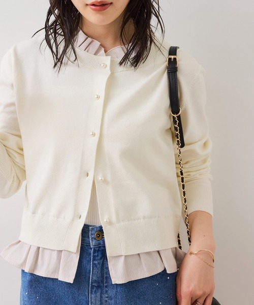 VIS（ビス）の「【美得】フリル襟ドッキングニットカーディガントップス（ニット/セーター・レディース・ダークブラウン/ライトグレー/オフホワイト/ブラック・FREE）」の6枚目の写真