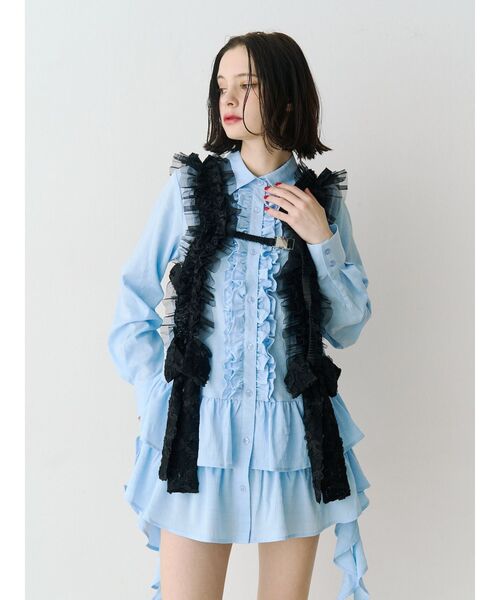 jouetie（ジュエティ）の「ラッフルヘムフリルチュニックシャツ（シャツ/ブラウス・レディース・ブルー/ブラック/アイボリー・MEDIUM）」の5枚目の写真