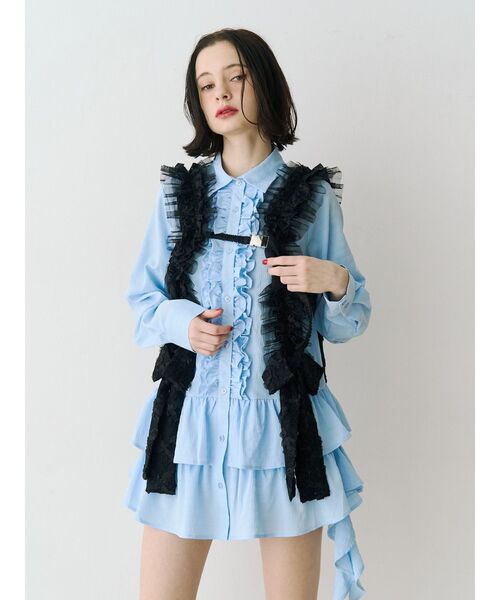 jouetie（ジュエティ）の「ラッフルヘムフリルチュニックシャツ（シャツ/ブラウス・レディース・ブルー/ブラック/アイボリー・MEDIUM）」の7枚目の写真