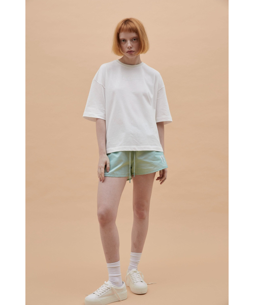 K-GARMENT(カメント)の「WハーフスリーブロゴワイドTシャツホワイト(Tシャツ/カットソー・レディース・その他・SMALL/X-SMALL)」の1枚目の写真