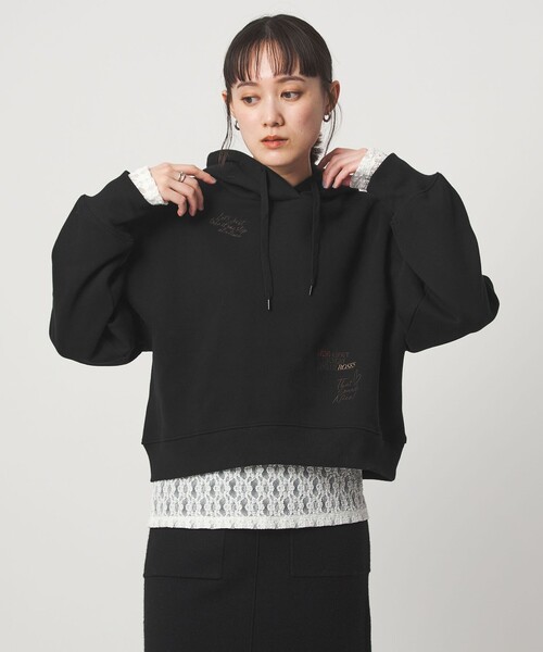 green label relaxing（グリーンレーベルリラクシング）の「【WEB限定】＜at ease＞エンブロイダリ― フーディ―（パーカー・レディース・ライトグレー/ブラック・FREE）」の2枚目の写真