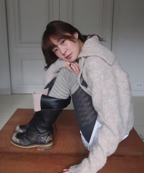Majournee(マジョネ)の「TIE SET COZY BOUCLE KNIT ZIP-UP_OATMEAL(ニット/セーター・レディース・その他・FREE)」の3枚目の写真