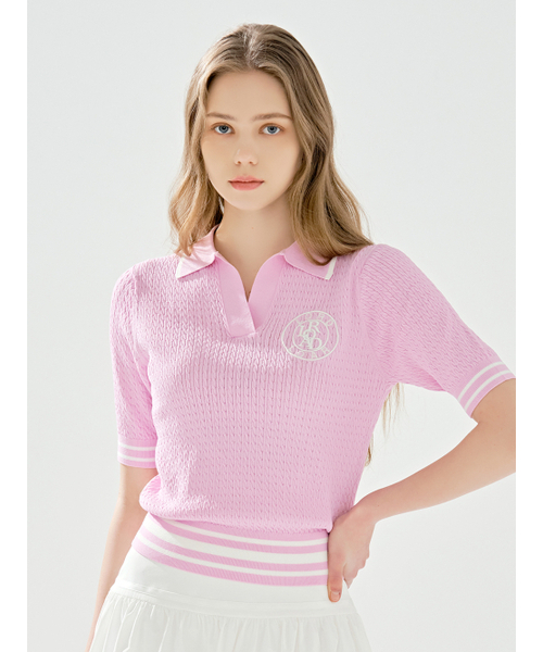 LORDLOAR(ロードロアル)の「シグニチャーケーブルカラー ニット PINK(ニット/セーター・レディース・その他・MEDIUM/SMALL/X-SMALL/LARGE)」の1枚目の写真