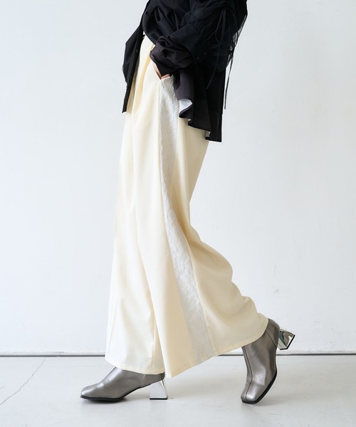 HARE（ハレ）の「ジャガードラインキリカエワイドパンツ(HARE)（スラックス・レディース・ブラック/ホワイト・FREE）」の2枚目の写真