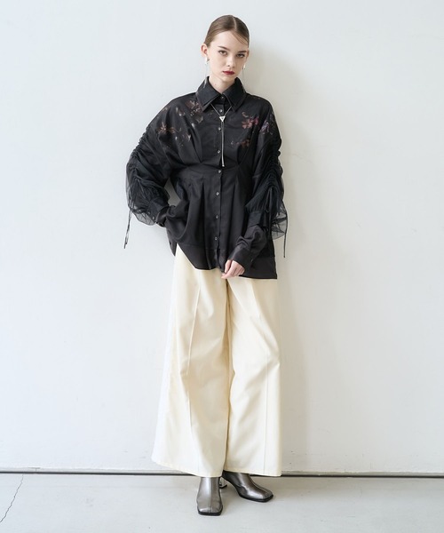 HARE（ハレ）の「ジャガードラインキリカエワイドパンツ(HARE)（スラックス・レディース・ブラック/ホワイト・FREE）」の3枚目の写真