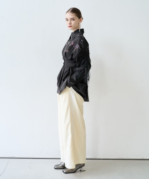 HARE（ハレ）の「ジャガードラインキリカエワイドパンツ(HARE)（スラックス・レディース・ブラック/ホワイト・FREE）」の4枚目の写真