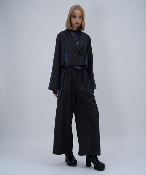 HARE（ハレ）の「ジャガードラインキリカエワイドパンツ(HARE)（スラックス・レディース・ブラック/ホワイト・FREE）」の6枚目の写真