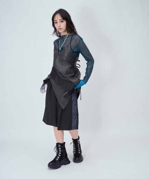 HARE(ハレ)の「ジャガードラインキリカエワイドパンツ(HARE)(スラックス・レディース・ブラック/ホワイト/チェック・FREE/SMALL)」の6枚目の写真