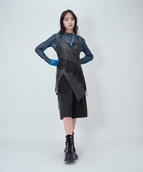 HARE(ハレ)の「ジャガードラインキリカエワイドパンツ(HARE)(スラックス・レディース・ブラック/ホワイト/チェック・FREE/SMALL)」の7枚目の写真