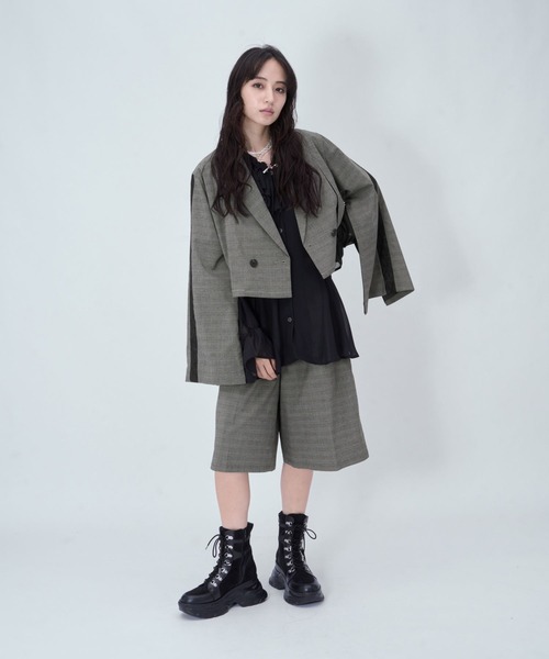 HARE(ハレ)の「ジャガードラインキリカエワイドパンツ(HARE)(スラックス・レディース・ブラック/ホワイト/チェック・FREE/SMALL)」の12枚目の写真