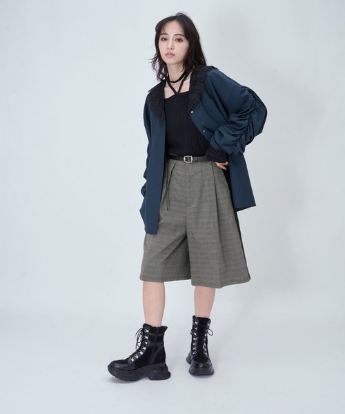 HARE(ハレ)の「ジャガードラインキリカエワイドパンツ(HARE)(スラックス・レディース・ブラック/ホワイト/チェック・FREE/SMALL)」の14枚目の写真