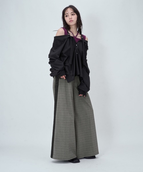 HARE(ハレ)の「ジャガードラインキリカエワイドパンツ(HARE)(スラックス・レディース・ブラック/ホワイト/チェック・FREE/SMALL)」の16枚目の写真