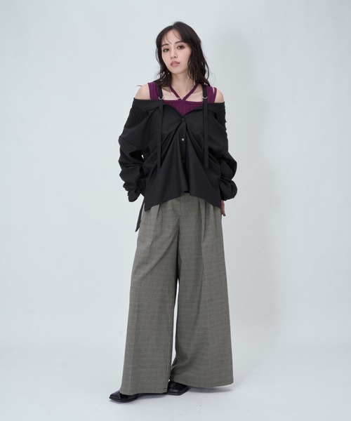 HARE(ハレ)の「ジャガードラインキリカエワイドパンツ(HARE)(スラックス・レディース・ブラック/ホワイト/チェック・FREE/SMALL)」の17枚目の写真