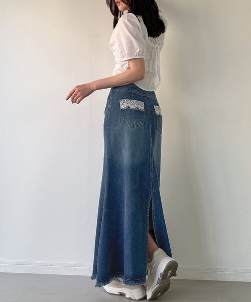 junoah（ジュノア）の「レースポケットデニムマーメイドスカート[低
