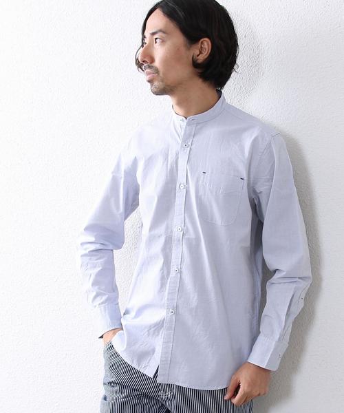 coen(コーエン)の「ハケメバンドカラーシャツ(シャツ/ブラウス・メンズ・ホワイト/ネイビー・SMALL/MEDIUM/LARGE/X-LARGE)」の1枚目の写真