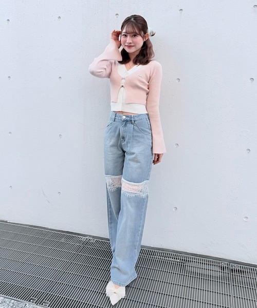 NOMAE(ノーマエ)の「フロントホックレイヤードカーデトップス(ニット/セーター・レディース・ピンク/ブルー/グレー/ブラック・FREE)」の8枚目の写真