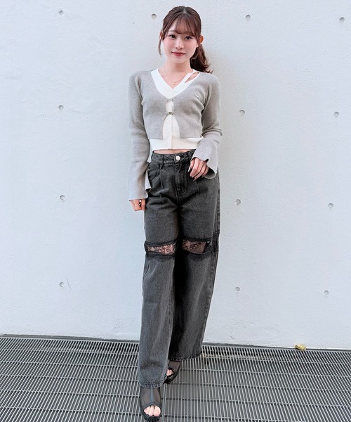 NOMAE(ノーマエ)の「フロントホックレイヤードカーデトップス(ニット/セーター・レディース・ピンク/ブルー/グレー/ブラック・FREE)」の6枚目の写真