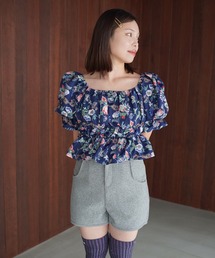 SOOR PLOOM 花柄パフスリーブTシャツ 2Y トップス トップス ブラウス 半袖 パフ袖 パフスリーブ ボリューム袖 総柄 花柄