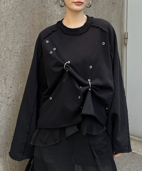 トップス Ameri EYELET ARRANGEMENT SWEAT TOP BK EYELET ARRANGEMENT SWEAT TOP（スウェット）｜Ameri（アメリ）の