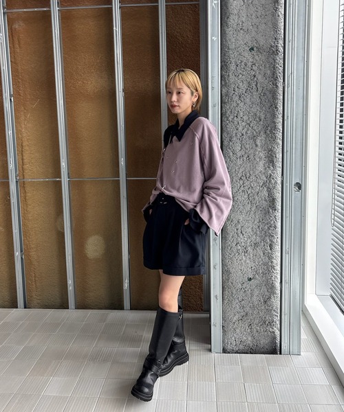 Ameri(アメリ)の「EYELET ARRANGEMENT SWEAT TOP(スウェット・レディース・グレー/ブラック/ラベンダー・FREE)」の17枚目の写真