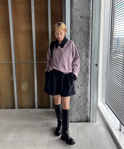Ameri(アメリ)の「EYELET ARRANGEMENT SWEAT TOP(スウェット・レディース・グレー/ブラック/ラベンダー・FREE)」の16枚目の写真