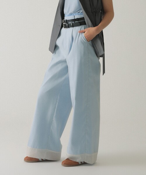 Ray BEAMS（レイビームス）の「シアー レイヤード 1タック パンツ（スラックス・レディース・アイボリー/ブラック・1/0）」の6枚目の写真