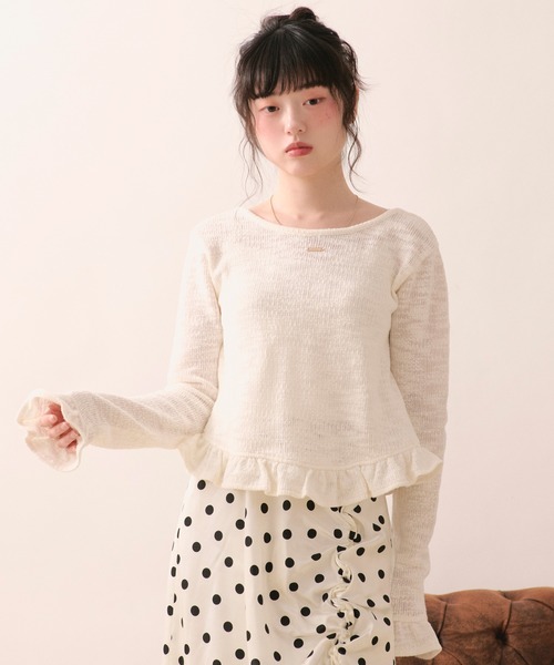 loin nuit(ロワンニュイ)の「frill design tops / フリルデザイントップス(Tシャツ/カットソー・レディース・ピンク/アイボリー・FREE)」の3枚目の写真