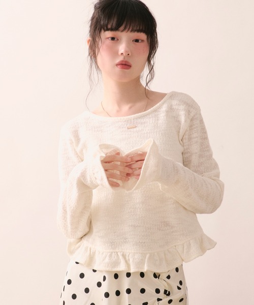 loin nuit(ロワンニュイ)の「frill design tops / フリルデザイントップス(Tシャツ/カットソー・レディース・ピンク/アイボリー・FREE)」の4枚目の写真