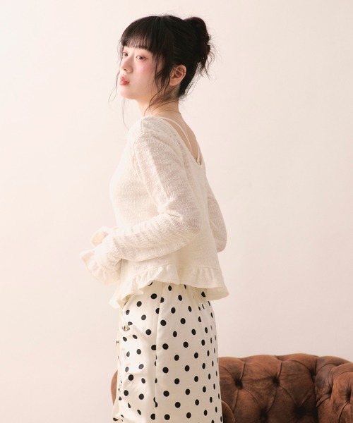 loin nuit(ロワンニュイ)の「frill design tops / フリルデザイントップス(Tシャツ/カットソー・レディース・ピンク/アイボリー・FREE)」の5枚目の写真