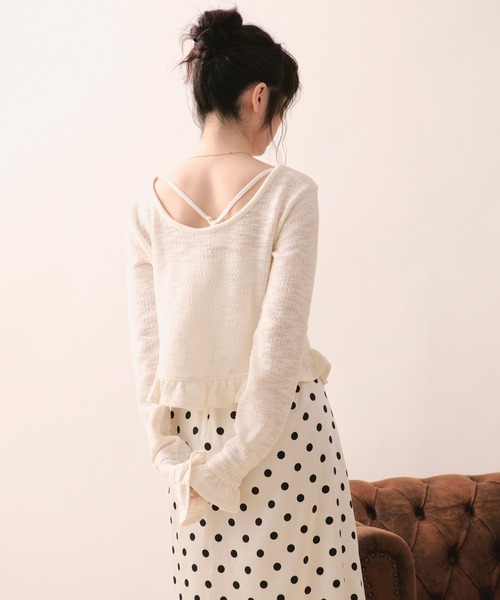 loin nuit(ロワンニュイ)の「frill design tops / フリルデザイントップス(Tシャツ/カットソー・レディース・ピンク/アイボリー・FREE)」の6枚目の写真