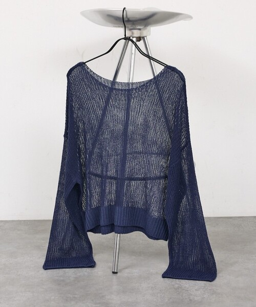 abahouse mavie（アバハウスマヴィ）の「【リネンライク】シアーニットプルオーバー/春服/夏服/レイヤード/長袖（ニット/セーター・レディース・ネイビー/グレー/オレンジ/アイボリー・フリー）」の4枚目の写真