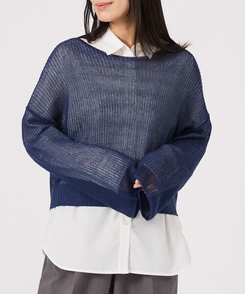 abahouse mavie（アバハウスマヴィ）の「【リネンライク】シアーニットプルオーバー/春服/夏服/レイヤード/長袖（ニット/セーター・レディース・ネイビー/グレー/オレンジ/アイボリー・フリー）」の17枚目の写真