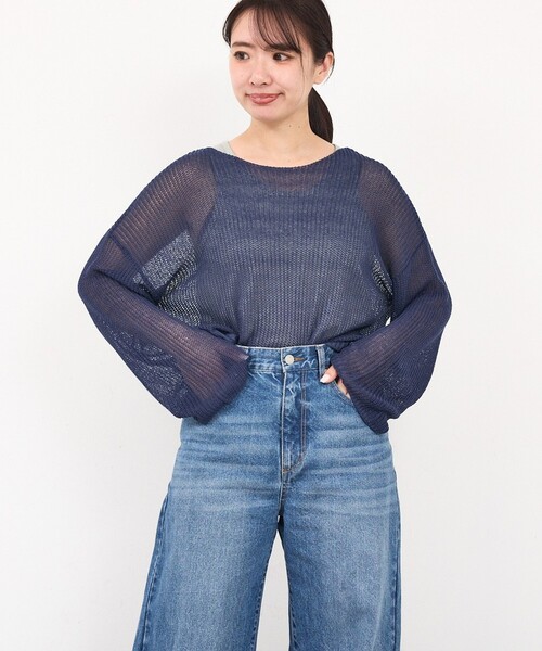 abahouse mavie（アバハウスマヴィ）の「【リネンライク】シアーニットプルオーバー/春服/夏服/レイヤード/長袖（ニット/セーター・レディース・ネイビー/グレー/オレンジ/アイボリー・フリー）」の15枚目の写真