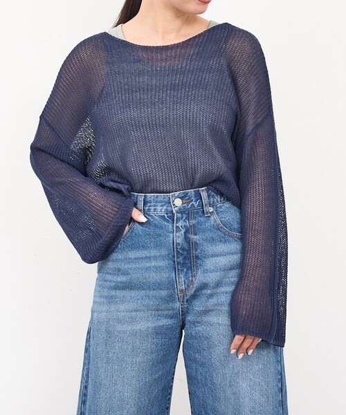 abahouse mavie（アバハウスマヴィ）の「【リネンライク】シアーニットプルオーバー/春服/夏服/レイヤード/長袖（ニット/セーター・レディース・ネイビー/グレー/オレンジ/アイボリー・フリー）」の14枚目の写真