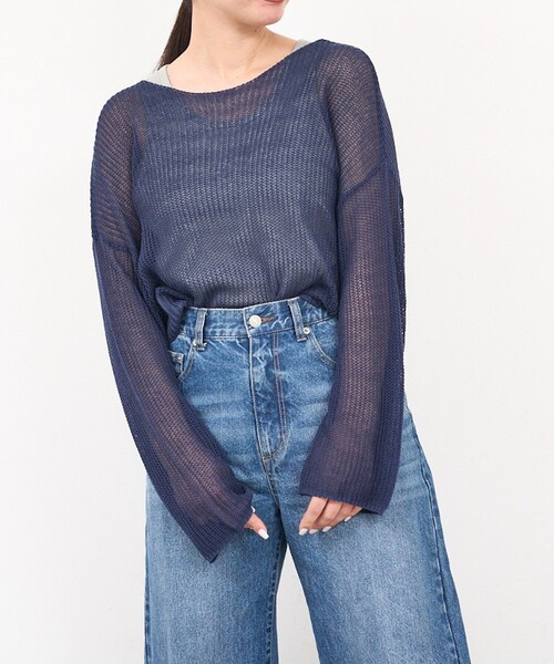 abahouse mavie（アバハウスマヴィ）の「【リネンライク】シアーニットプルオーバー/春服/夏服/レイヤード/長袖（ニット/セーター・レディース・ネイビー/グレー/オレンジ/アイボリー・フリー）」の13枚目の写真