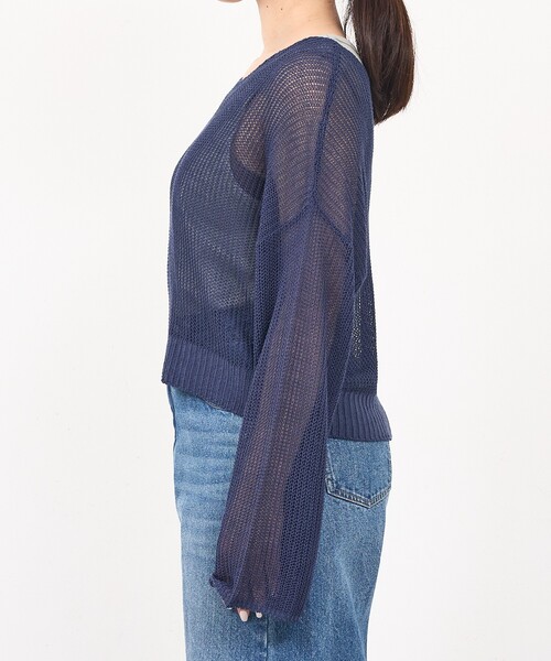 abahouse mavie（アバハウスマヴィ）の「【リネンライク】シアーニットプルオーバー/春服/夏服/レイヤード/長袖（ニット/セーター・レディース・ネイビー/グレー/オレンジ/アイボリー・フリー）」の8枚目の写真