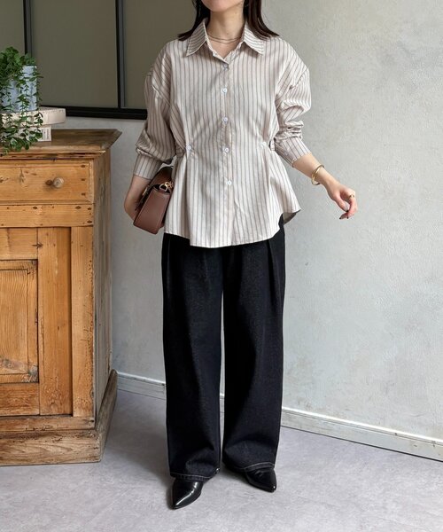 Thevon（ゼボン）の「ウエストベルトストライプシャツ（シャツ/ブラウス・レディース・ベージュ/ピンク/キャメル/サックスブルー・FREE）」の10枚目の写真