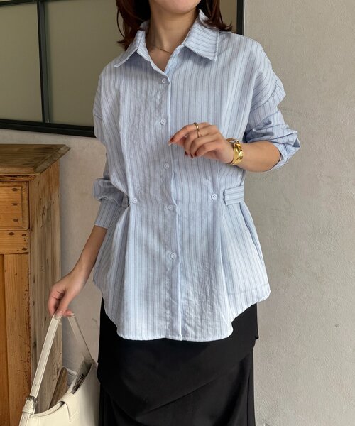 Thevon（ゼボン）の「ウエストベルトストライプシャツ（シャツ/ブラウス・レディース・ベージュ/ピンク/キャメル/サックスブルー・FREE）」の18枚目の写真