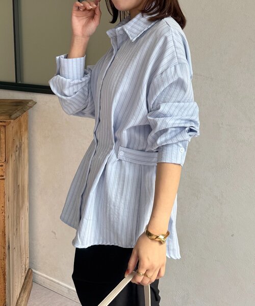 Thevon（ゼボン）の「ウエストベルトストライプシャツ（シャツ/ブラウス・レディース・ベージュ/ピンク/キャメル/サックスブルー・FREE）」の19枚目の写真