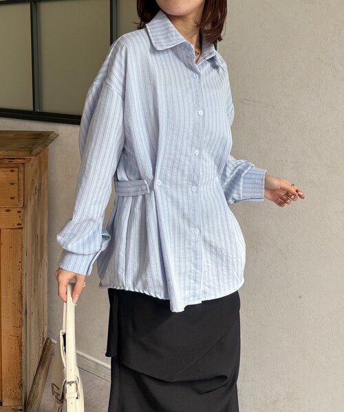 Thevon（ゼボン）の「ウエストベルトストライプシャツ（シャツ/ブラウス・レディース・ベージュ/ピンク/キャメル/サックスブルー・FREE）」の22枚目の写真