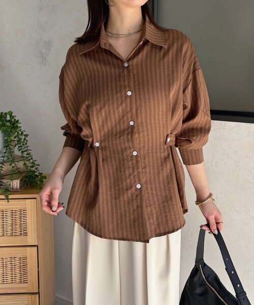 Thevon(ゼボン)の「ウエストベルトストライプシャツ(シャツ/ブラウス・レディース・ベージュ/ピンク/キャメル/サックスブルー・FREE)」の21枚目の写真