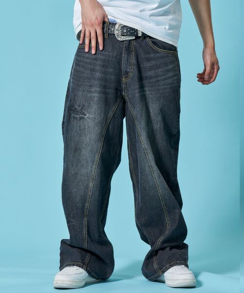 SEQUENZ(シークエンズ)の「※WEB限定 / シームデザイン / ワイドデニムパンツ / sqnz seam design applique denim(その他パンツ・メンズ・ブラック/ネイビー/ブラウン・MEDIUM/SMALL/LARGE)」の5枚目の写真