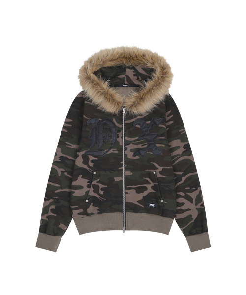 DRUNKTXT（ドランクテキスト）の「[Woman] Pleather Patch Fur Zip-Up Hoodie Camo（パーカー・レディース・その他・FREE）」の4枚目の写真