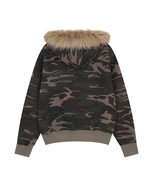 DRUNKTXT（ドランクテキスト）の「[Woman] Pleather Patch Fur Zip-Up Hoodie Camo（パーカー・レディース・その他・FREE）」の5枚目の写真